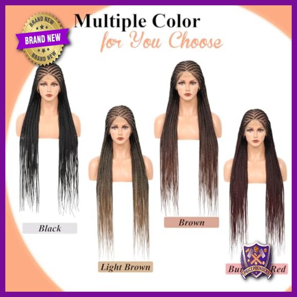 36 Inch Synthetic Braided Wig HD Lace Front Middle Part Box Braid main image 5